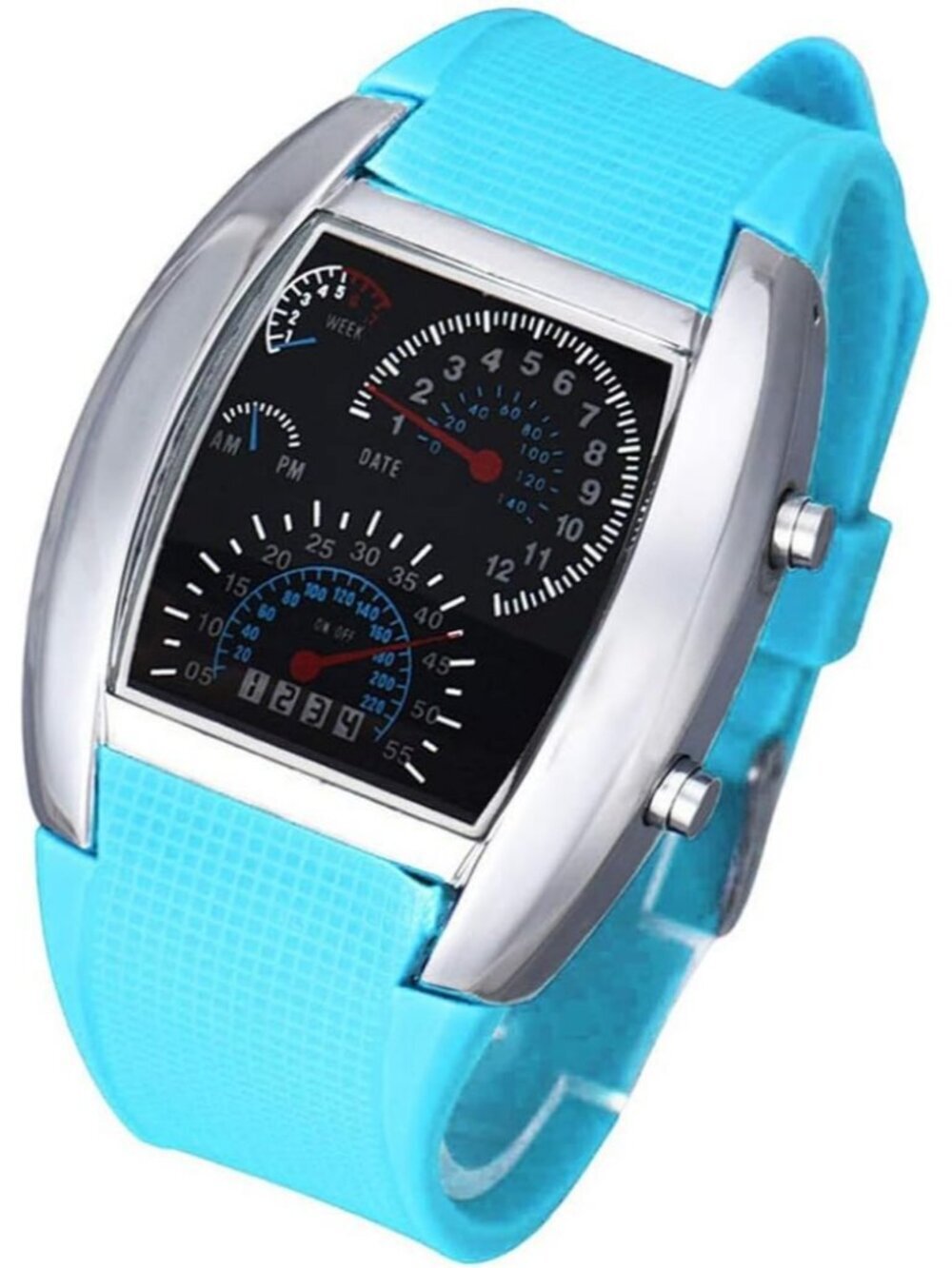 Mens Turquoise Analog Quartz Silicone Triangle Dial Iron Cobra LED Digital Watch